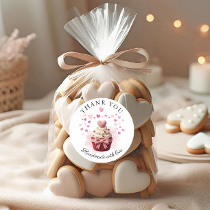 Faux Crochet Valentine Cupcake Bakery Thank you Classic Round Sticker