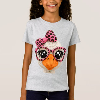 Faux Crochet Yarn Silly Goose Leopard Coquette Bow T-Shirt