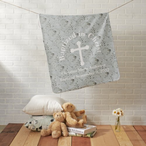 Faux Crocheted Christening Baby Blanket