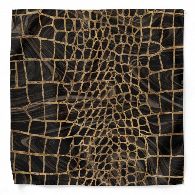 Faux Crocodile Black Liquid Marble and gold Bandana (Front)