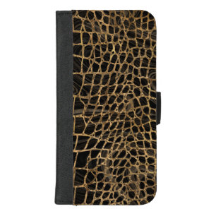 Faux Crocodile Black Liquid Marble and gold iPhone 8/7 Plus Wallet Case