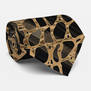 Faux Crocodile Black Liquid Marble and gold Neck Tie