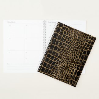 Faux Crocodile Black Liquid Marble and gold Planner