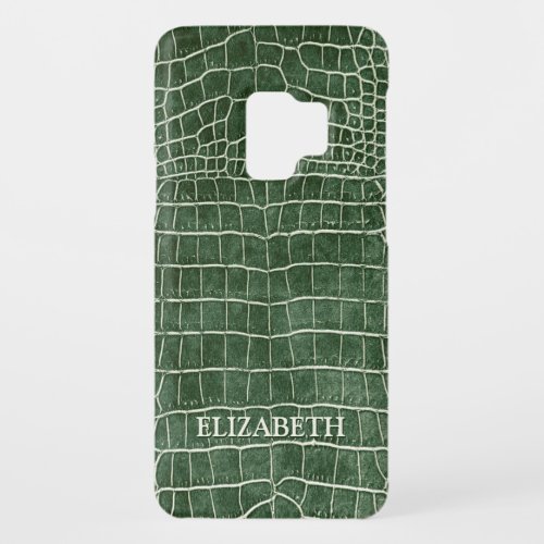 Faux Crocodile Green Leather Personalized Name Case_Mate Samsung Galaxy S9 Case