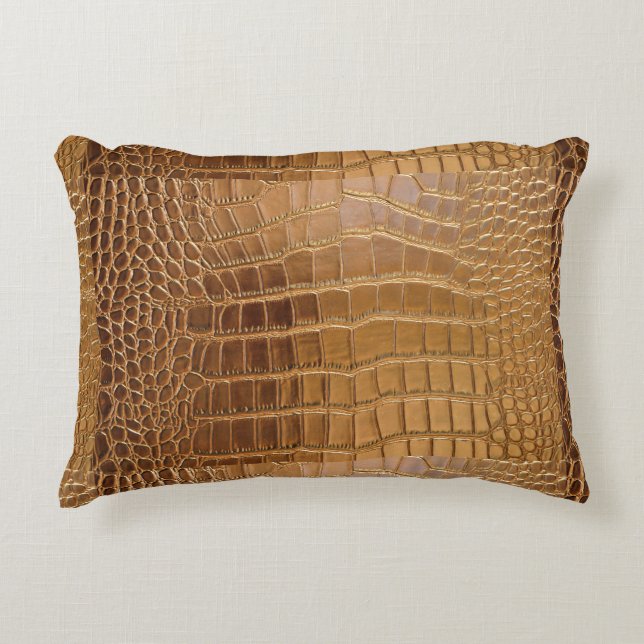 Faux Crocodile Leather Animal Skin Pattern Accent Pillow (Front)