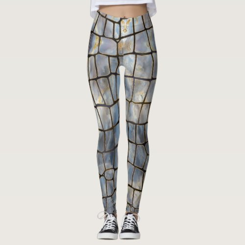 Faux Crocodile texture marble and gold Leggings