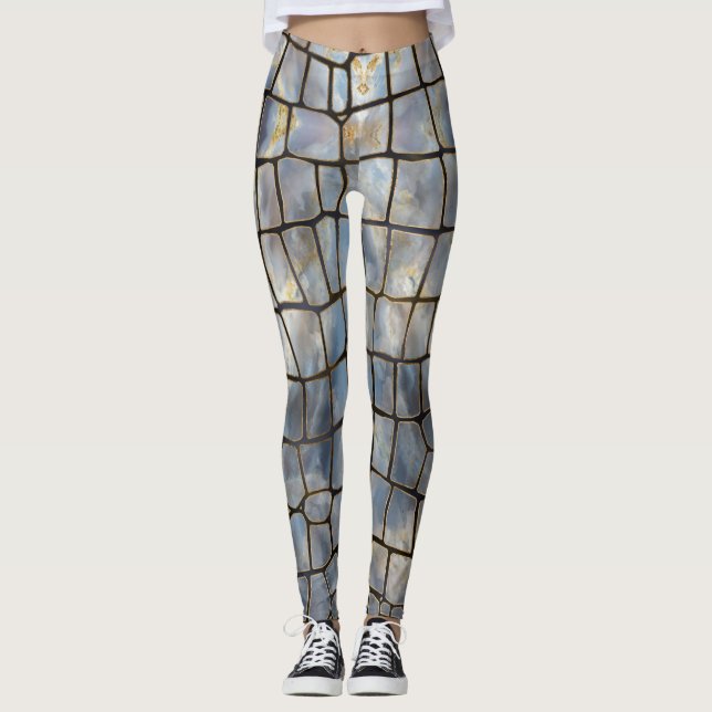 Faux Crocodile texture marble and gold Leggings (Front)