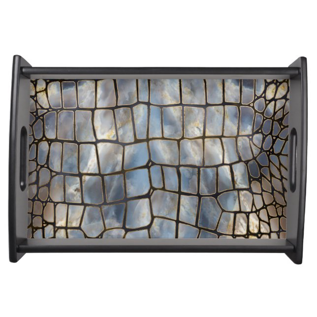 Faux Crocodile texture marble and gold Serving Tray (Front)