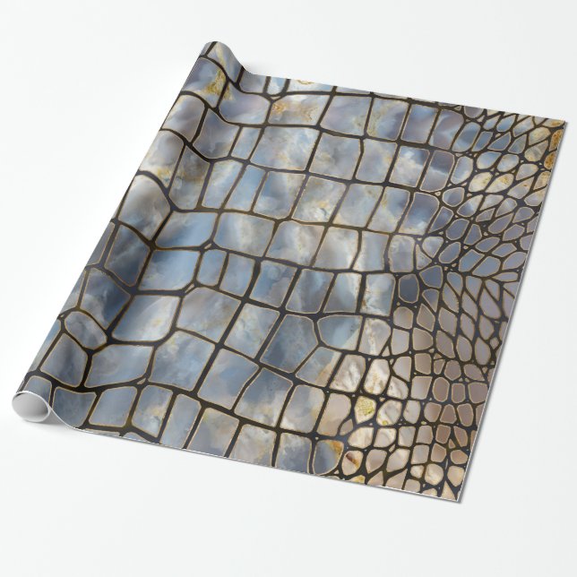 Faux Crocodile texture marble and gold Wrapping Paper (Unrolled)