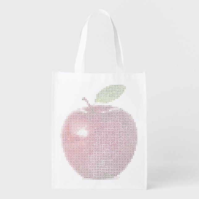 Faux Cross Stitch Apple Reusable Tote (Front)
