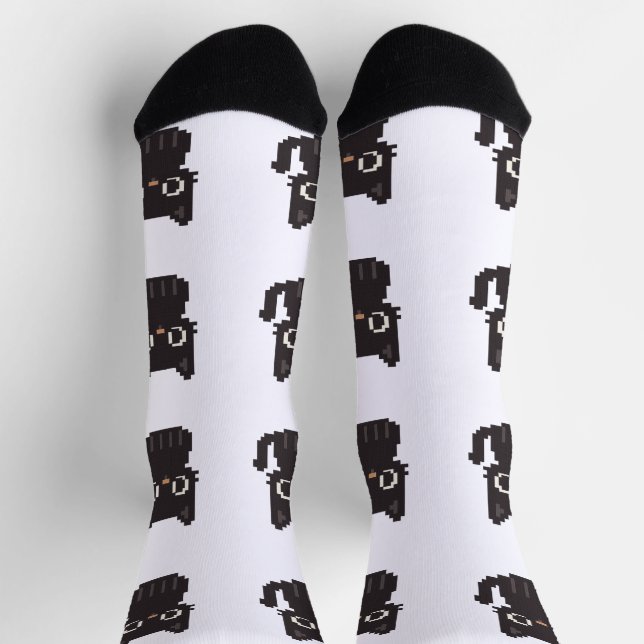 faux cross-stitch pixel art Black Cat Socks (Top)