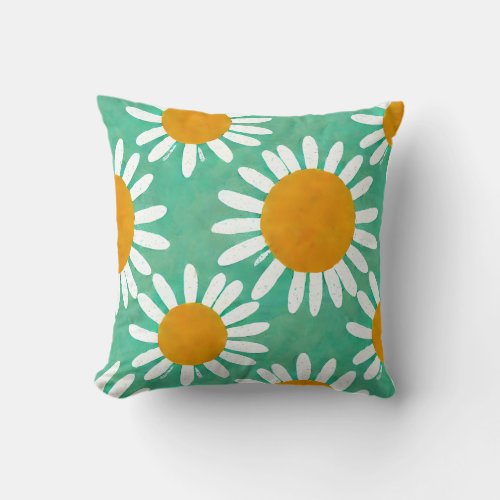 Faux Cutout Daisy Folk Art Inspired Throw Pillow