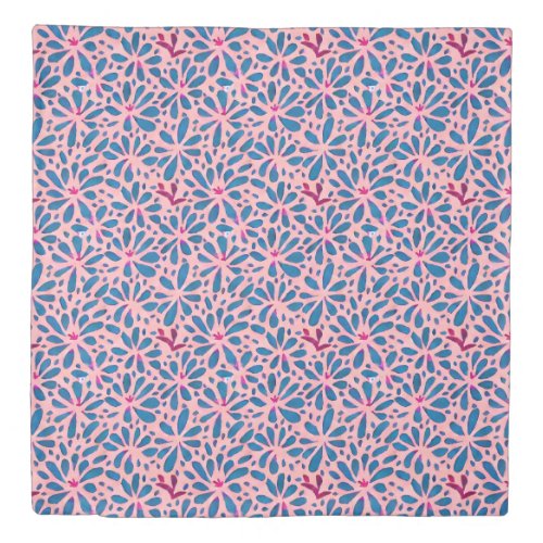 Faux Cutout Pink Blue Folk Art Inspired  Duvet Cover