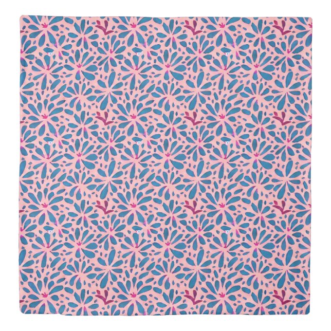 Faux Cutout Pink Blue Folk Art Inspired  Duvet Cover (Front)