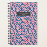 Faux Cutouts Watercolor Boho Folk Art Inspired Planner<br><div class="desc">pink and blue cutout watercolor inspired floral pattern on front and back with name inside gray rectangle at front.</div>