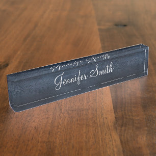 Faux Dark Blue Wood Desk Name Plate