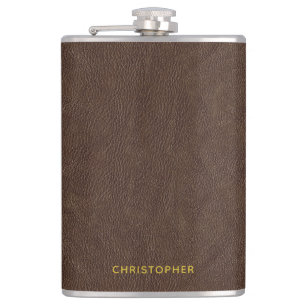 Faux Dark Brown Leather Look Flask