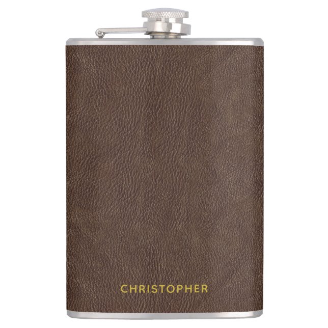 Faux Dark Brown Leather Look Flask (Front)