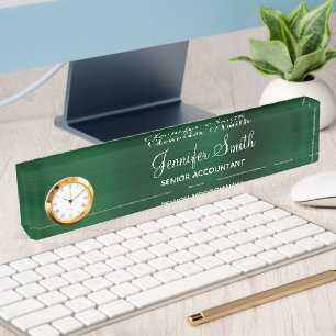 Faux Dark Green Foil with Job Title Desk Name Plate