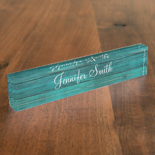 Faux Dark Turquoise Wood Desk Name Plate