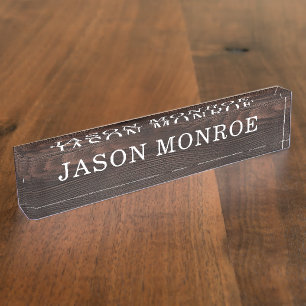 Faux Dark Wood Grain Desk Name Plate