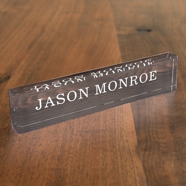Faux Dark Wood Grain Desk Name Plate (Side)