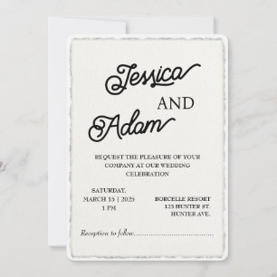 Faux Deckle Edge Paper Invitation Script Wedding