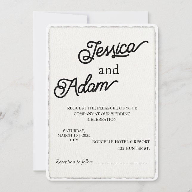 Faux Deckle Edge Paper Invitation Script Wedding   (Front)