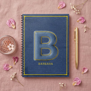 Faux Denim 3D Stitched Monogram Letter B Notebook