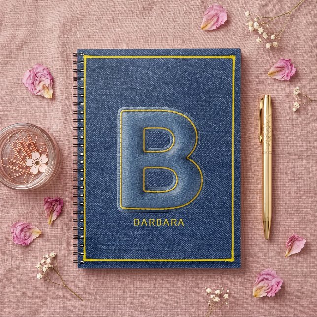 Faux Denim 3D Stitched Monogram Letter B Notebook (Creator Uploaded)