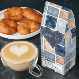Faux Denim Blue Heart First Coffee