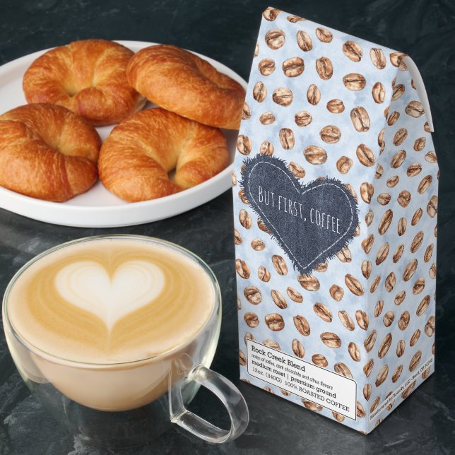 Faux Denim Blue Heart First Coffee Beans (Breakfast)