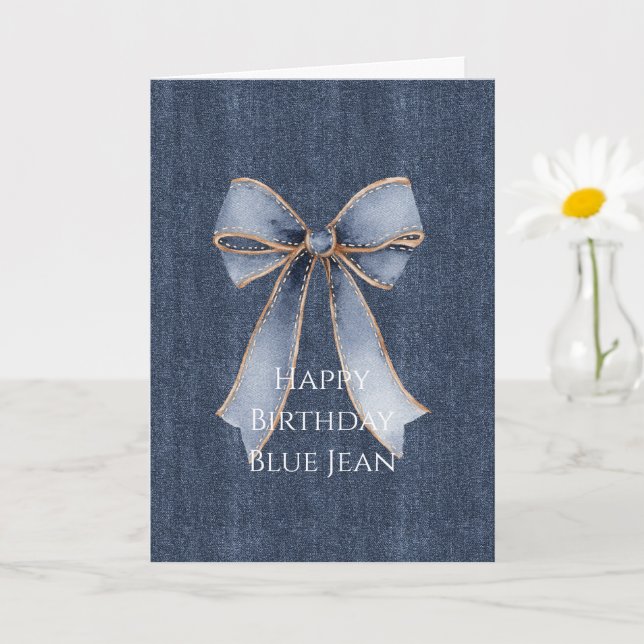 Faux Denim Blue Jean Bow Card (Small Plant)