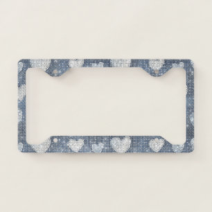 Faux Denim Blue Jean Hearts Sparkle License Plate Frame