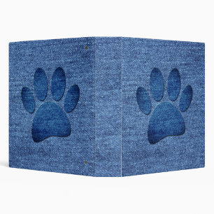 Faux Denim Jeans Dog Paw Print 3 Ring Binder