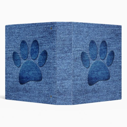 Faux Denim Jeans Dog Paw Print  3 Ring Binder