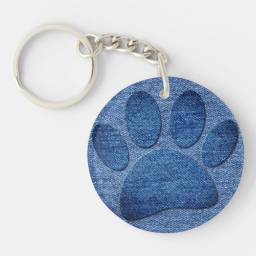 Faux Denim Jeans Dog Paw Print Acrylic Keychain