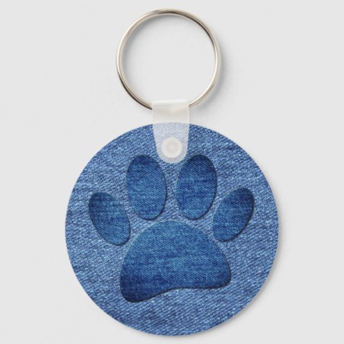 Faux Denim Jeans Dog Paw Print  Keychain