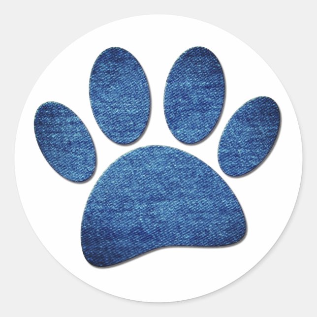 Faux Denim Jeans Dog Paw Printed Texture Classic R Round Sticker (Front)