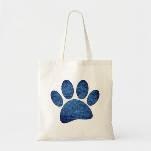 Faux Denim Jeans Dog Paw Printed Texture Tote Bag (Front)