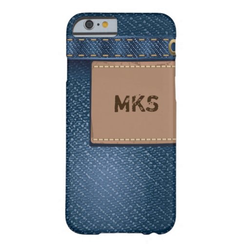 Faux Denim Jeans Pocket Leather Tag Monogram Barely There iPhone 6 Case