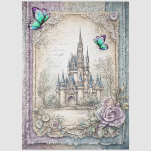Faux Denim & Lace Fantasy Castle Decoupage Tissue Paper