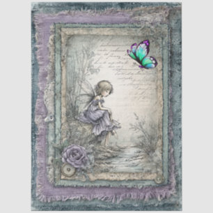 Faux Denim & Lace Fantasy Fairy Decoupage Tissue Paper