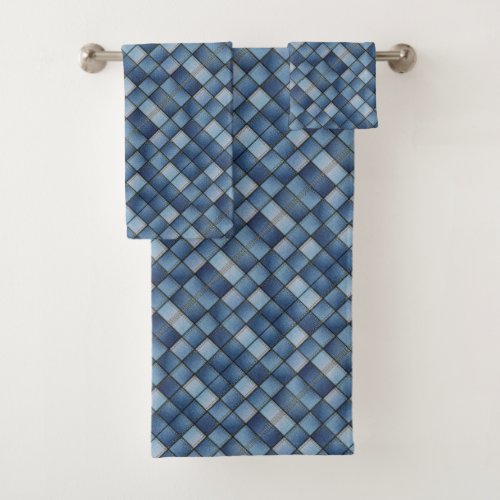 Faux Denim Patchwork Diamond Pattern Bath Towel Set