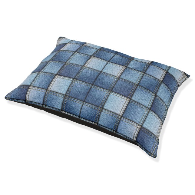 Faux Denim Patchwork Indoor Pet Bed (Angled)