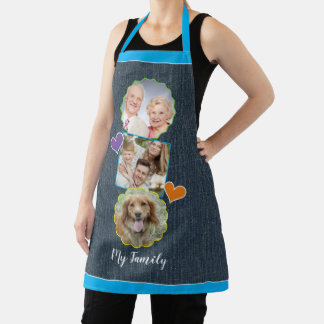 Faux Denim Scrapbook Style Family Photo Template Apron