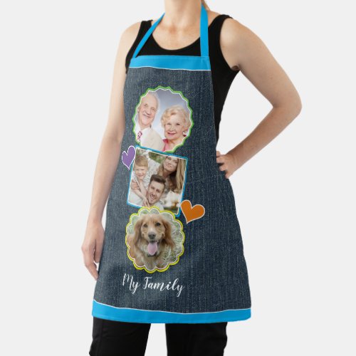 Faux Denim Scrapbook Style Family Photo Template Apron