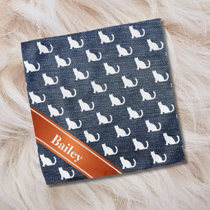 Faux Denim White Sitting Cats Bandana