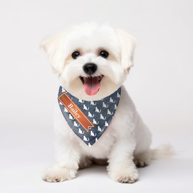Faux Denim White Sitting Cats Pet Bandana Collar (Creator Uploaded)