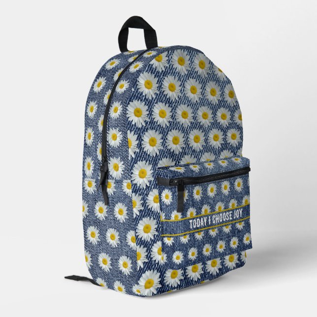 Faux Denim With Daisies Print Cut Sew Backpack (Back Corner Left)